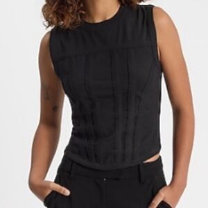 Express Brand New Fitted Crew Neck Corset Tank - Black - Size Small